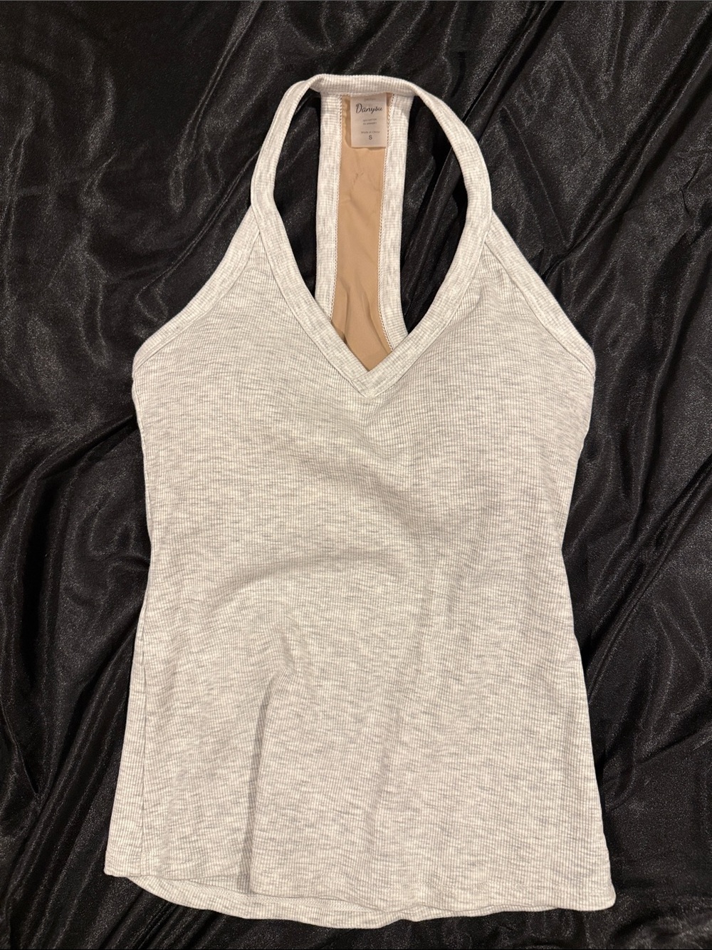 Light Gray Ribbed V-Neck Halter Tank Top